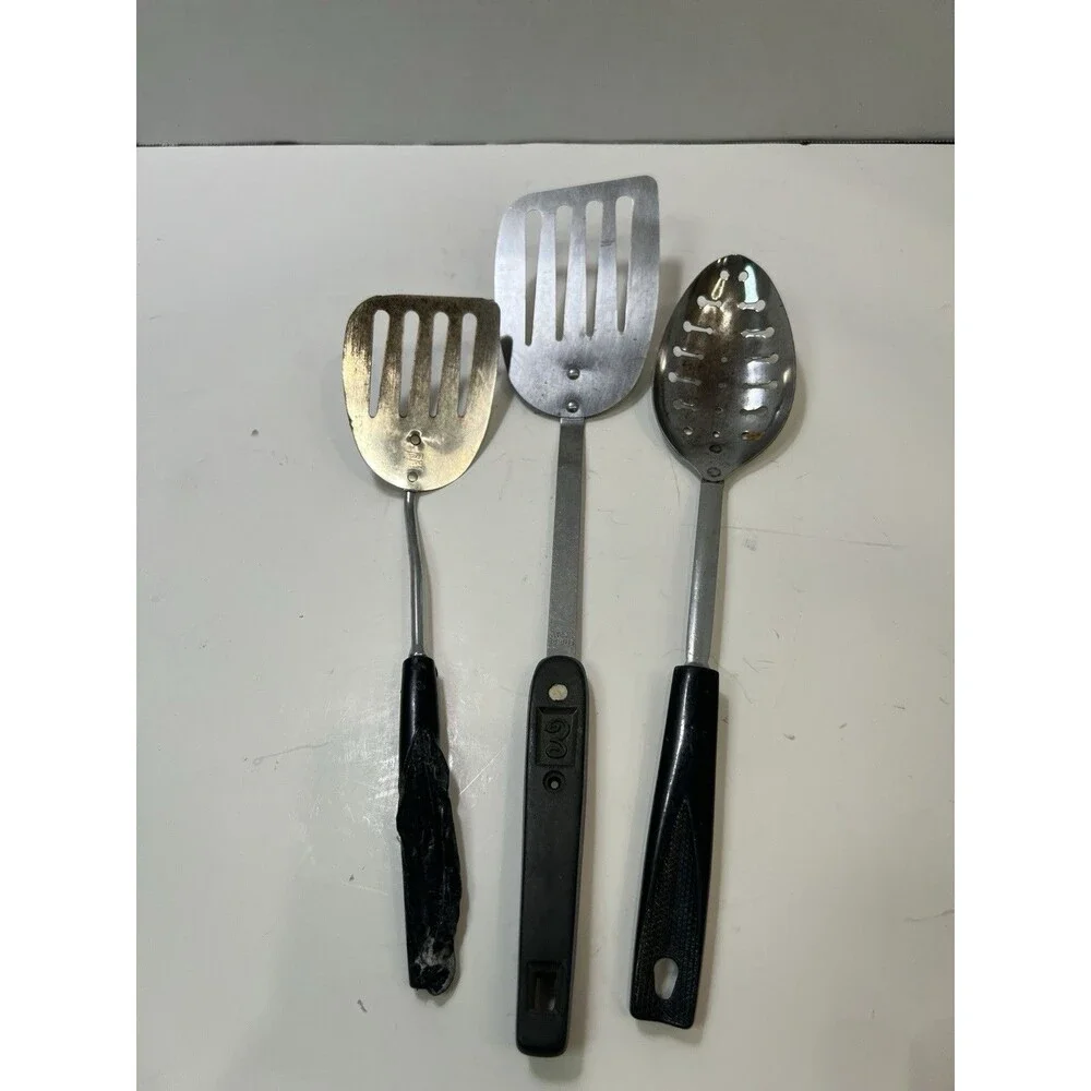 Vintage Ekco Kitchen Utensils 2 Spatula Slotted Spoon Set Of 3 Long Handled
